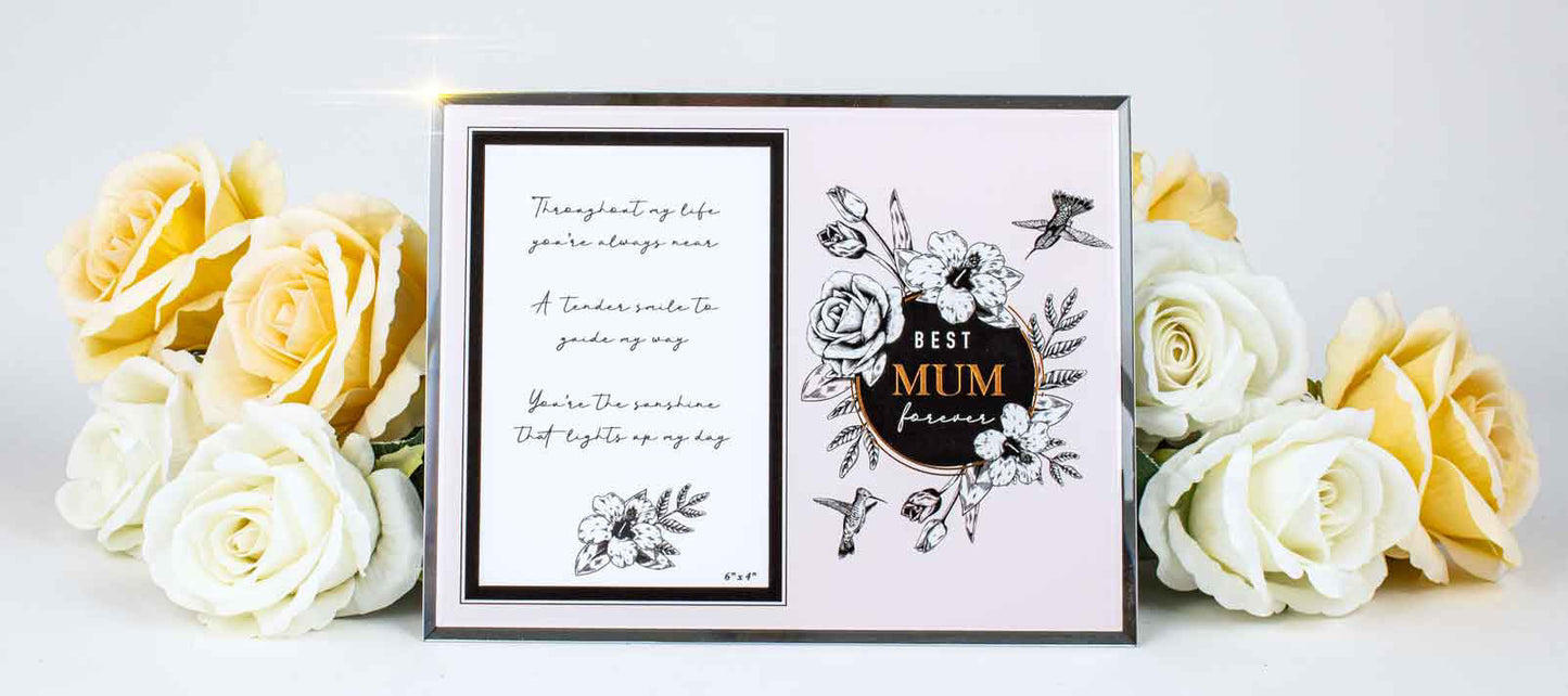 PINK HUMMINGBIRD MUM GLASS PHOTO FRAME