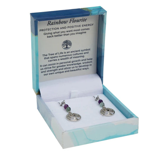 Tree of Life Duo Earrings - Rainbow Fluorite Rhodium | Bramble Bay Co