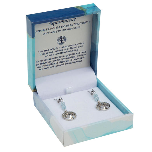 Tree of Life Duo Earrings- Aquamarine Rhodium plated | Bramble Bay Co