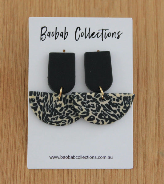 Leopard Earring: Black Drop with Half moon Leopard Drop