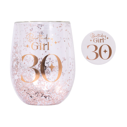 Celebration 30th Birthday Glitter Stemless Glass & Badge Set | Splosh